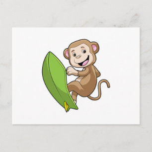 Monkey as Surfer with Surfboard Postcard