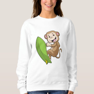 Monkey as Surfer with Surfboard Sweatshirt