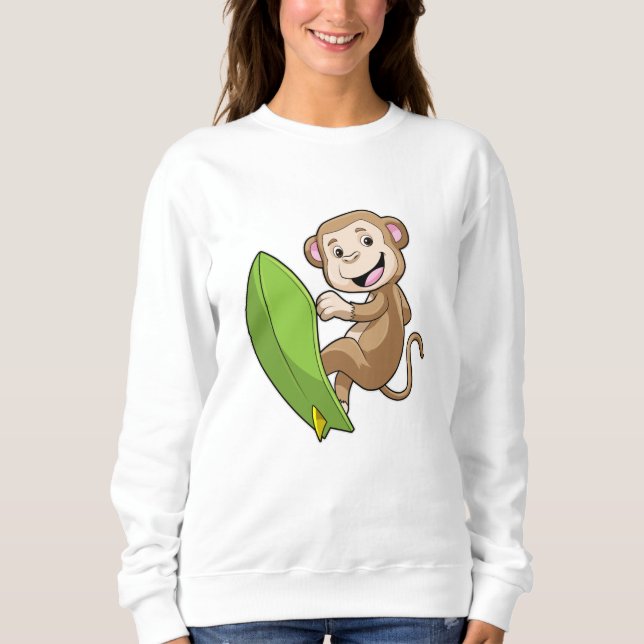 Monkey as Surfer with Surfboard Sweatshirt (Front)