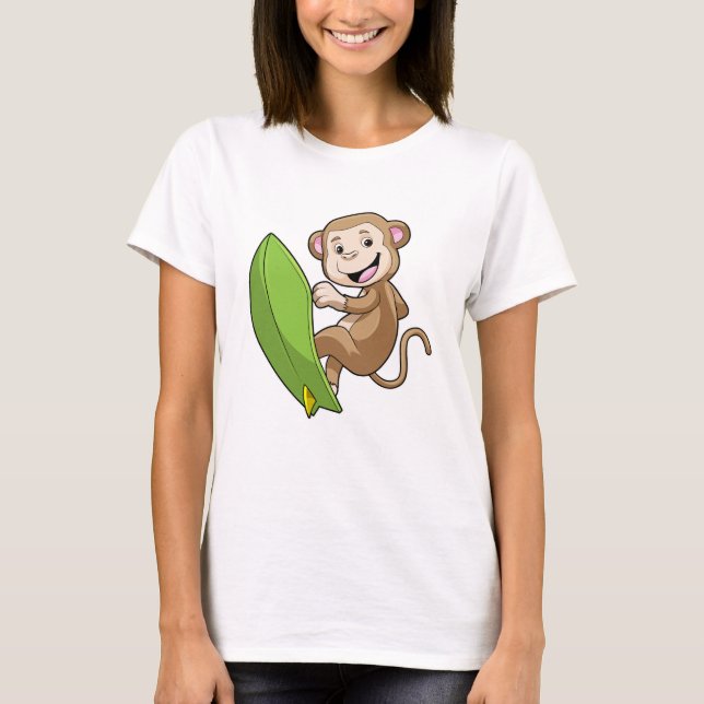 Monkey as Surfer with Surfboard T-Shirt (Front)