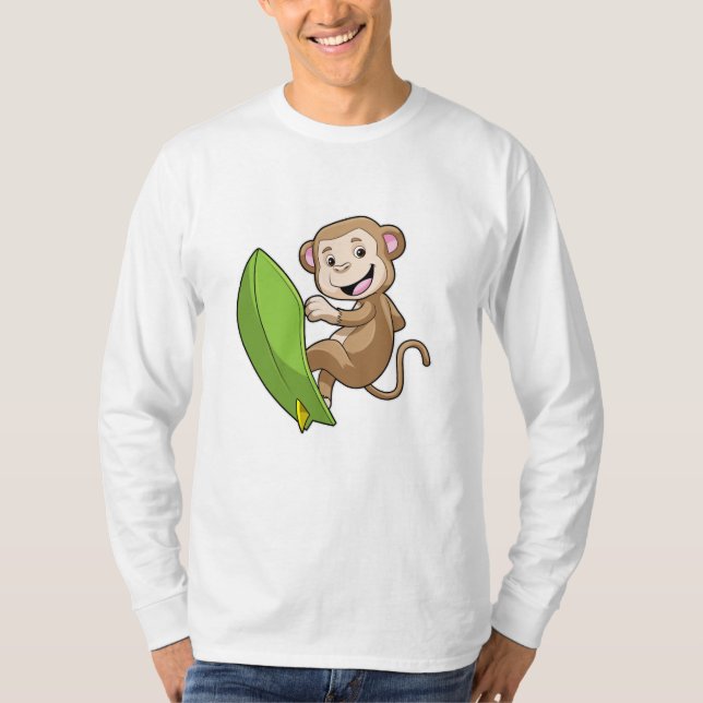 Monkey as Surfer with Surfboard T-Shirt (Front)