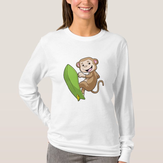 Monkey as Surfer with Surfboard T-Shirt (Front)