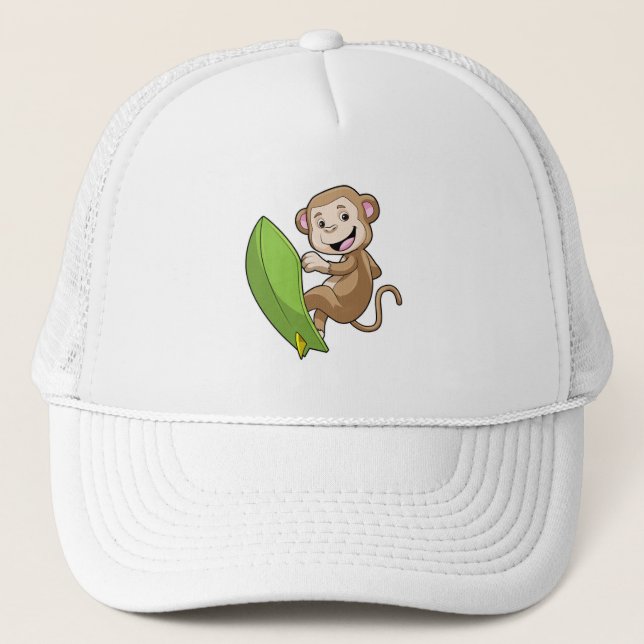 Monkey as Surfer with Surfboard Trucker Hat (Front)