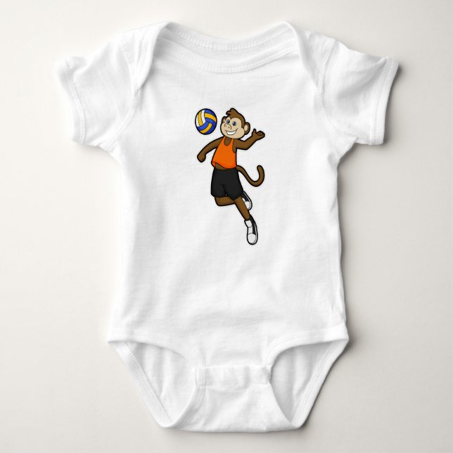 Monkey as Volleyball player with Volleyball Baby Bodysuit (Front)
