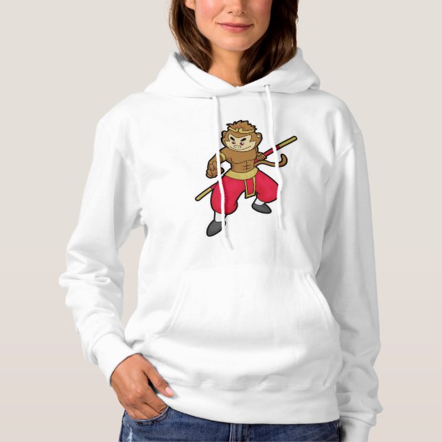 Monkey as Warrior with Staff & Headband Hoodie (Front)
