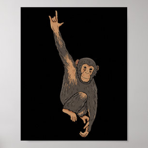 Monkey Asl Hand Gesture Deaf Hearing Loss Awarenes Poster