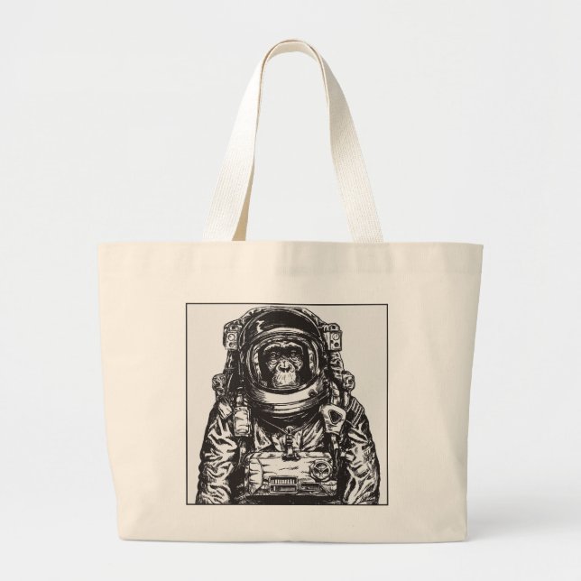 Monkey Astronaut Large Tote Bag (Front)