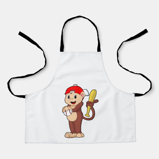 Monkey at Baseball with Baseball bat Apron (Front)