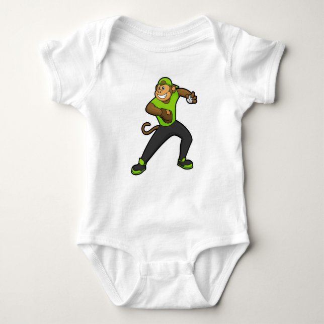 Monkey at Baseball with Baseball bat Baby Bodysuit (Front)