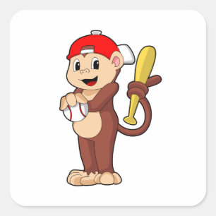 Monkey at Baseball with Baseball bat Square Sticker