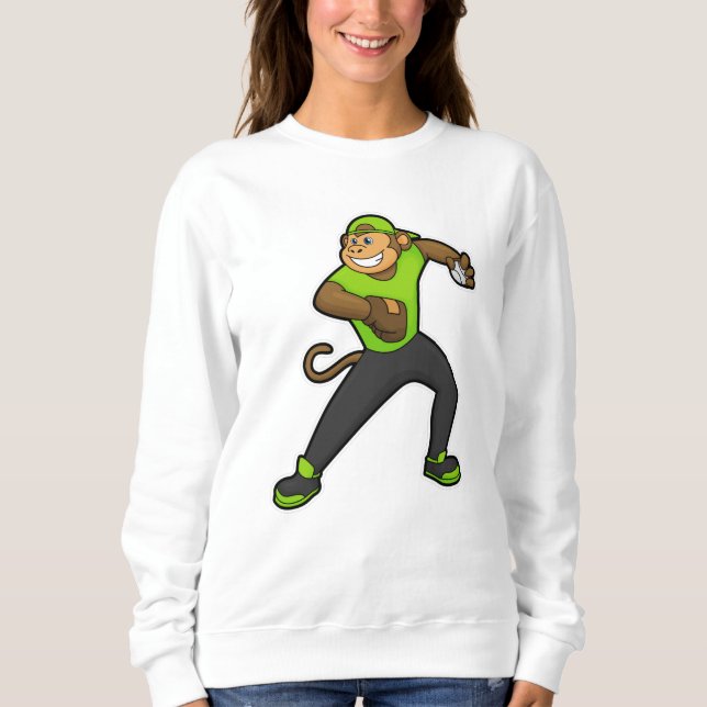 Monkey at Baseball with Baseball bat Sweatshirt (Front)