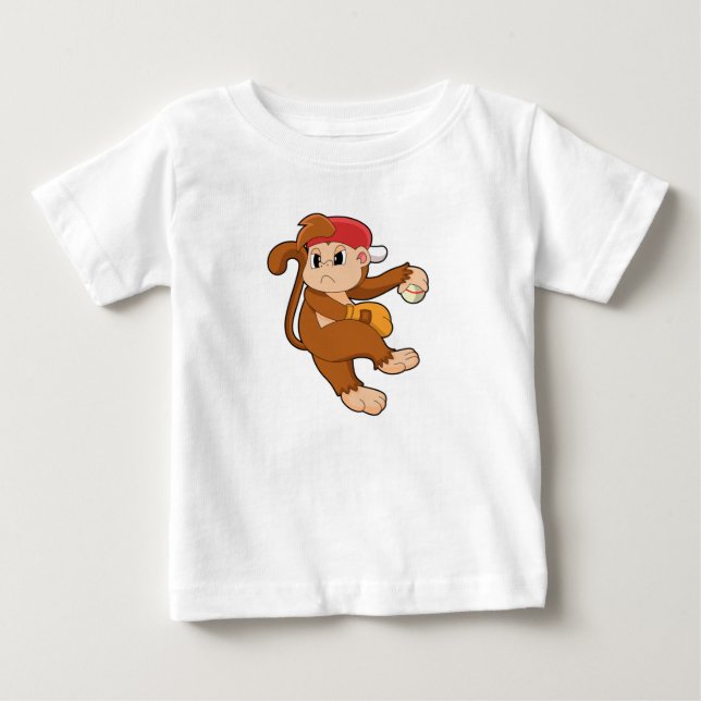 Monkey at Baseball with Baseball glove Baby T-Shirt (Front)