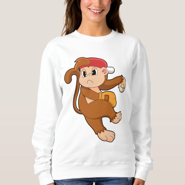 Monkey at Baseball with Baseball glove Sweatshirt (Front)