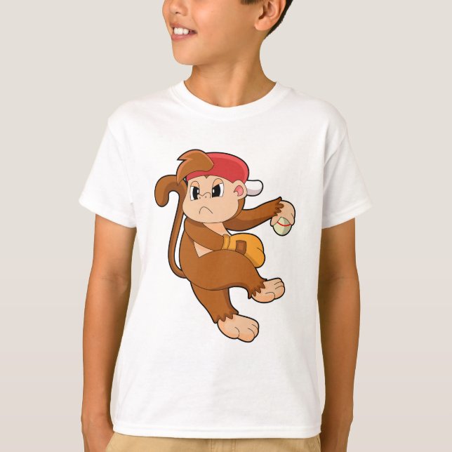 Monkey at Baseball with Baseball glove T-Shirt (Front)
