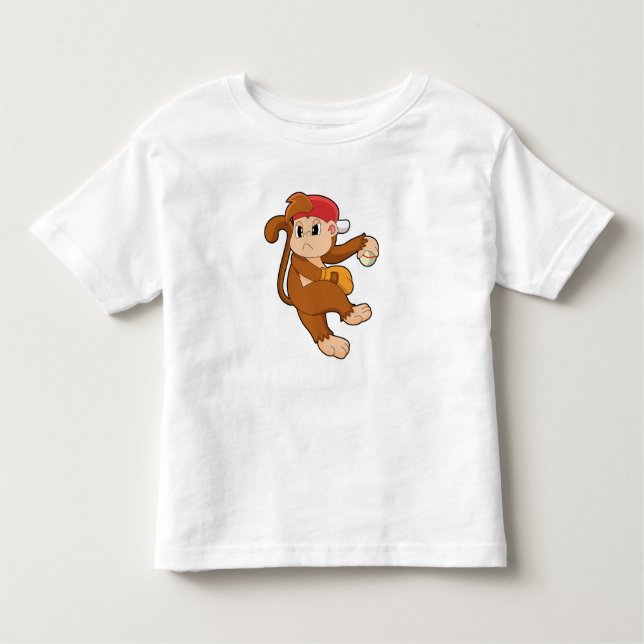 Monkey at Baseball with Baseball glove Toddler T-Shirt (Front)