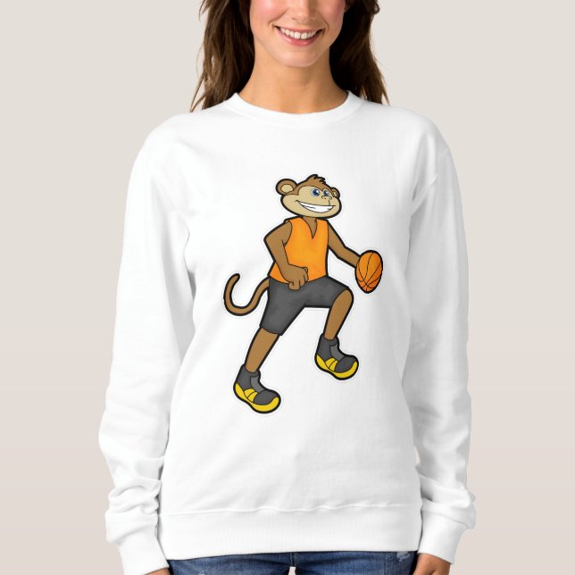 Monkey at Basketball Sports Sweatshirt (Front)