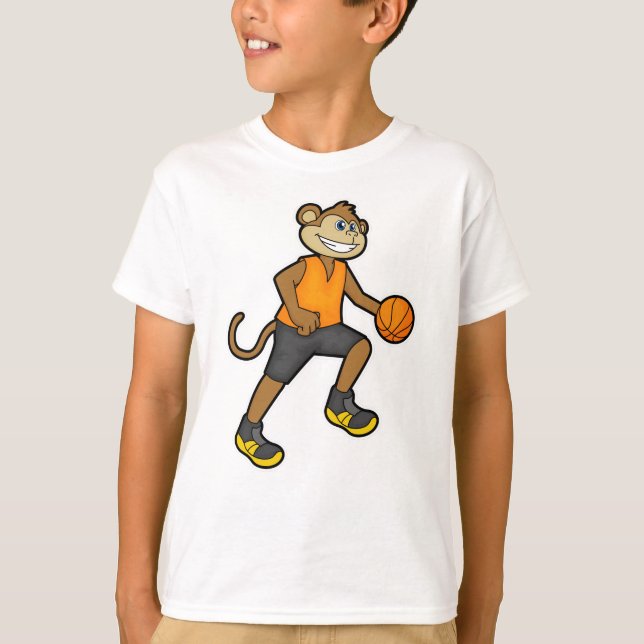 Monkey at Basketball Sports T-Shirt (Front)