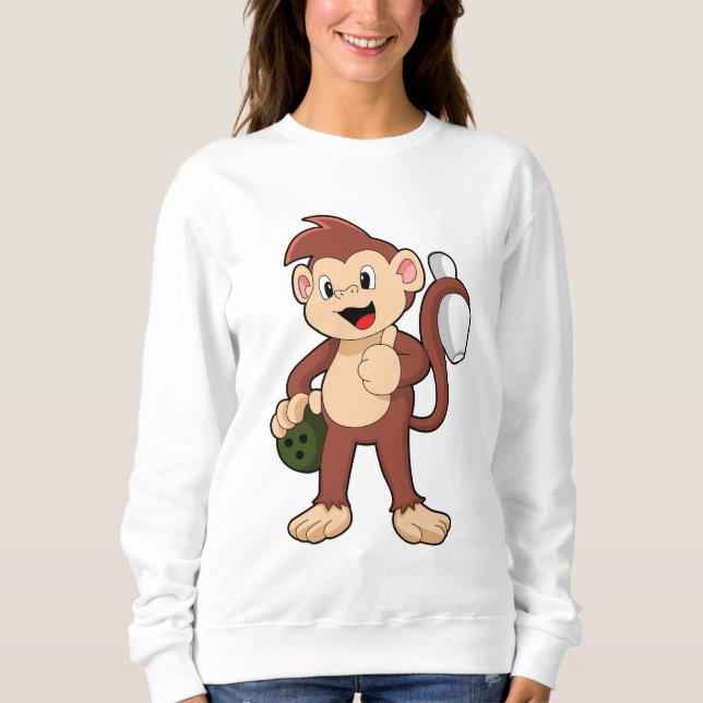 Monkey at Bowling with Bowling ball Sweatshirt (Front)