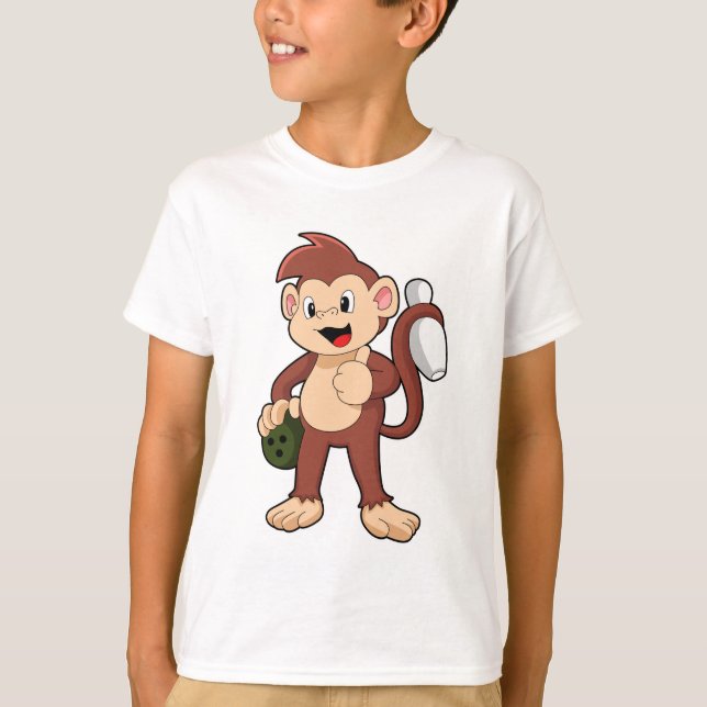 Monkey at Bowling with Bowling ball T-Shirt (Front)