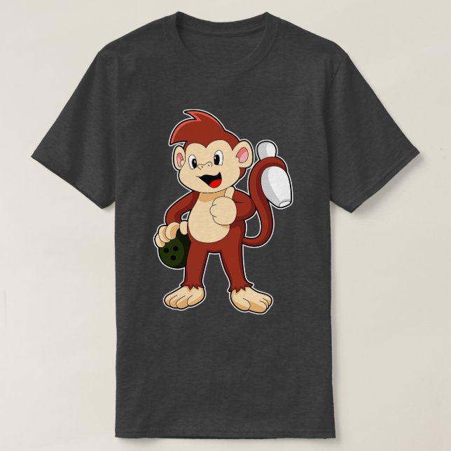 Monkey at Bowling with Bowling ball T-Shirt (Design Front)