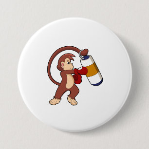 Monkey at Boxing with Punching bag 7.5 Cm Round Badge