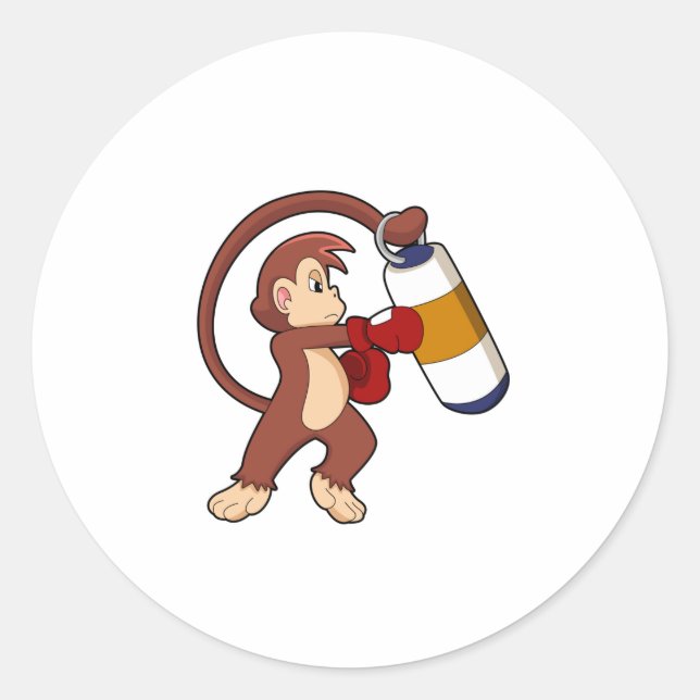 Monkey at Boxing with Punching bag Classic Round Sticker (Front)