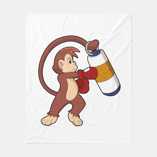 Monkey at Boxing with Punching bag Fleece Blanket (Front)