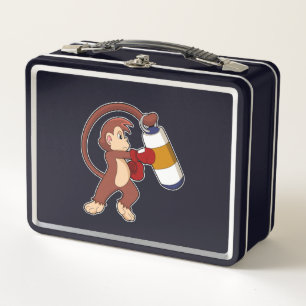 Monkey at Boxing with Punching bag Metal Lunch Box