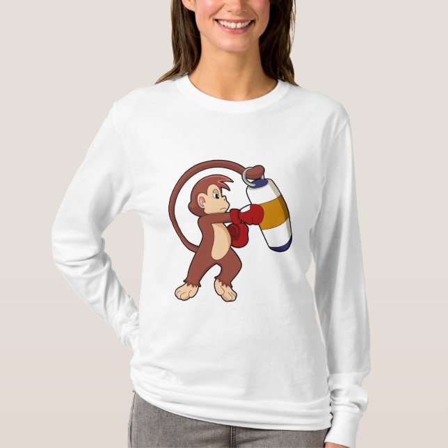 Monkey at Boxing with Punching bag T-Shirt (Front)