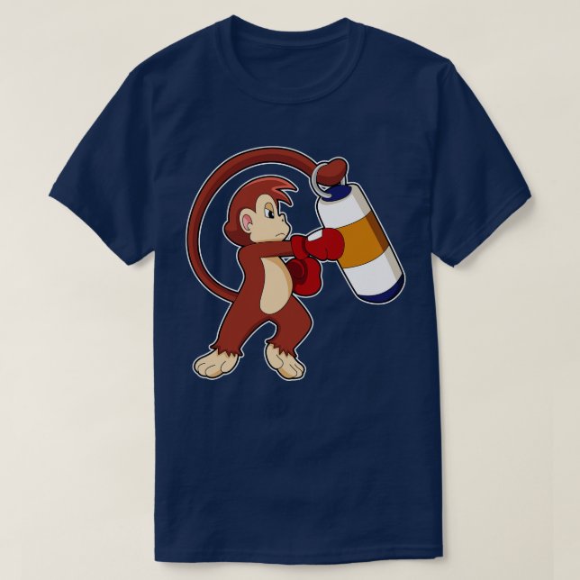 Monkey at Boxing with Punching bag T-Shirt (Design Front)