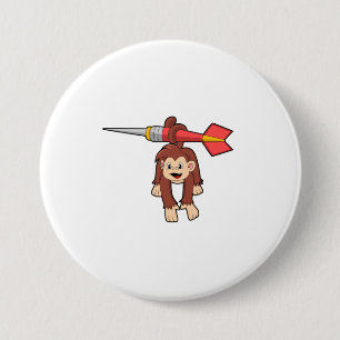Monkey at Darts with Dart 7.5 Cm Round Badge