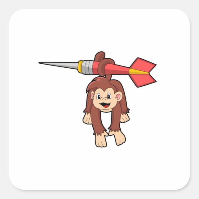 Monkey at Darts with Dart Square Sticker (Front)