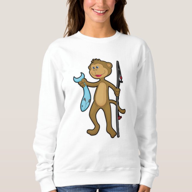 Monkey at Fishing with Fishing rod & Fish Sweatshirt (Front)