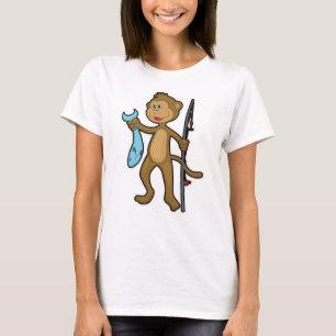 Monkey at Fishing with Fishing rod & Fish T-Shirt