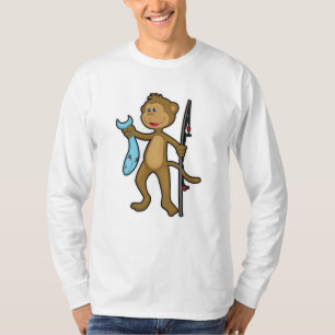Monkey at Fishing with Fishing rod & Fish T-Shirt