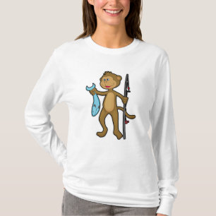 Monkey at Fishing with Fishing rod & Fish T-Shirt