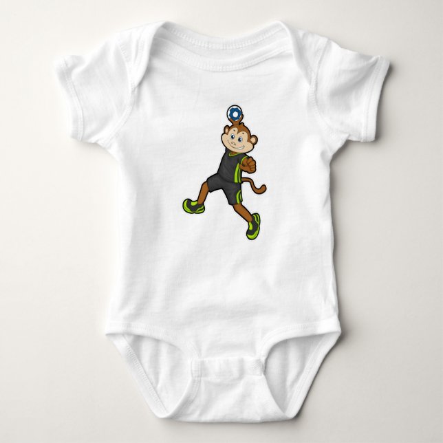 Monkey at Handball player with Handball Baby Bodysuit (Front)