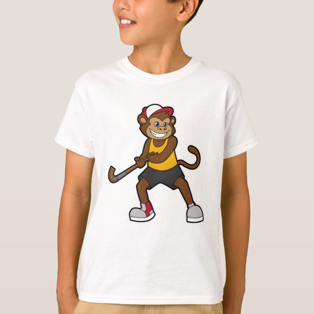 Monkey at Hockey with Hockey stick T-Shirt (Front)