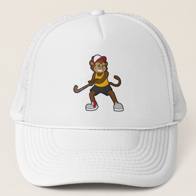 Monkey at Hockey with Hockey stick Trucker Hat (Front)