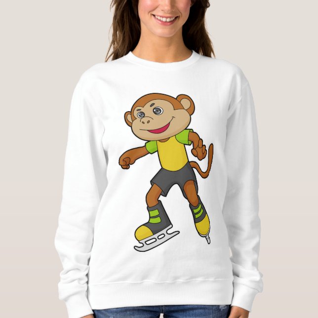 Monkey at Ice skating with Ice skates Sweatshirt (Front)