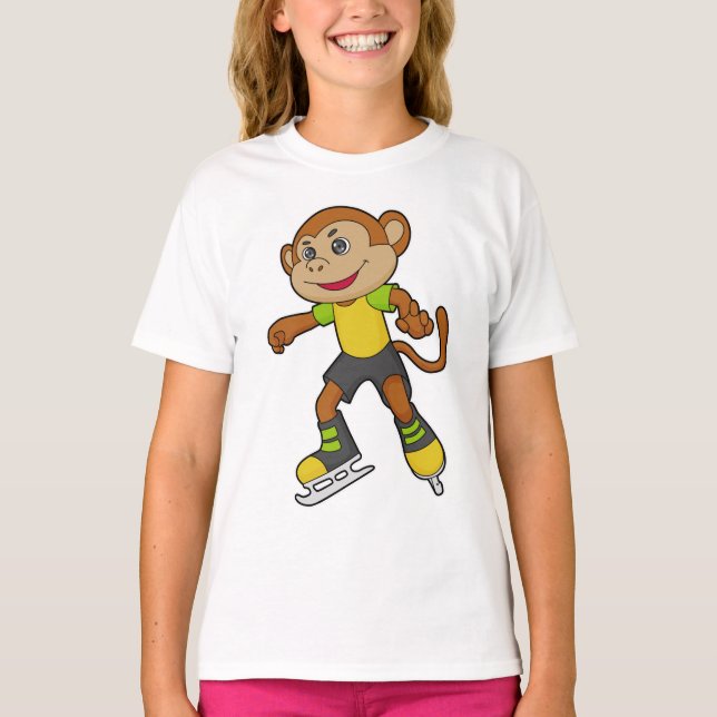 Monkey at Ice skating with Ice skates T-Shirt (Front)
