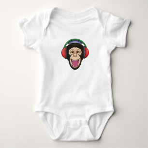 Monkey at Music with Headphone Baby Bodysuit