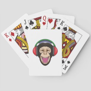 Monkey at Music with Headphone Playing Cards