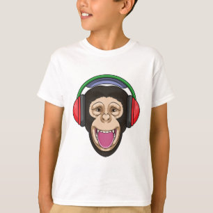 Monkey at Music with Headphone T-Shirt