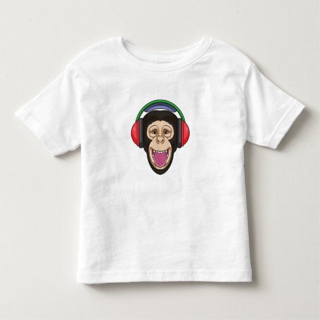 Monkey at Music with Headphone Toddler T-Shirt (Front)