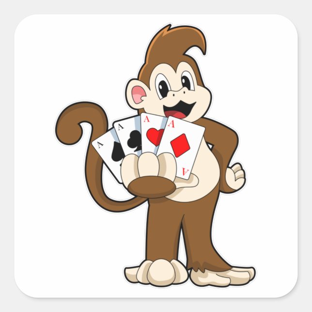 Monkey at Poker with Poker cards Square Sticker (Front)