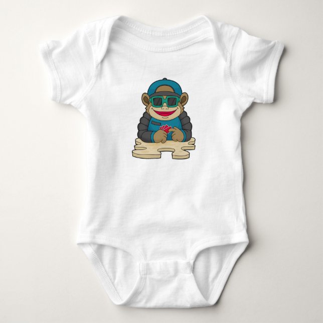 Monkey at Poker with Poker cards & Sunglasses Baby Bodysuit (Front)