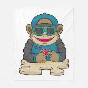 Monkey at Poker with Poker cards & Sunglasses Fleece Blanket
