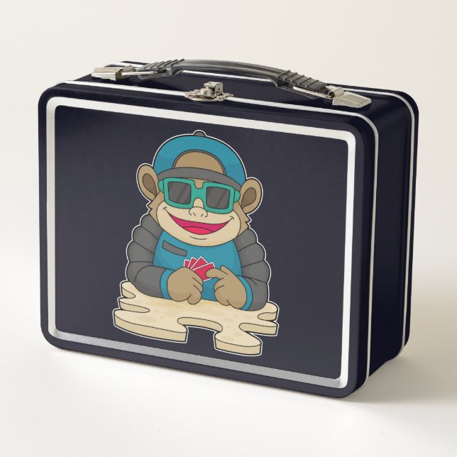 Monkey at Poker with Poker cards & Sunglasses Metal Lunch Box (Front)