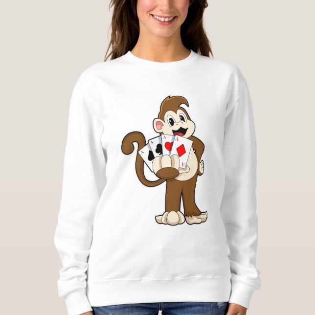 Monkey at Poker with Poker cards Sweatshirt (Front)